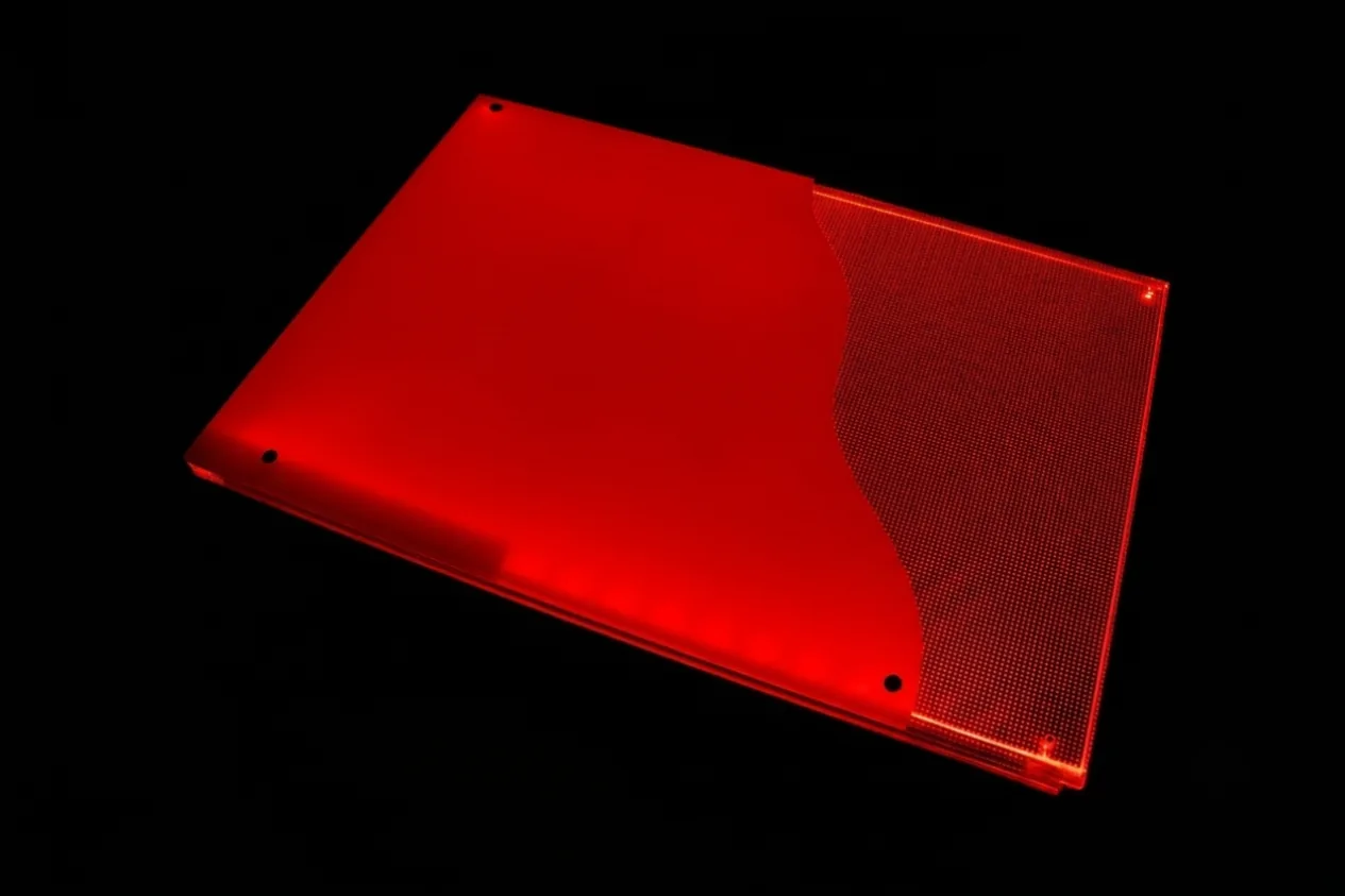 RGB Flächenlicht Rot, Musterset mit Teilfläche Opalfront und Teilabdeckung der LED-Hotspots