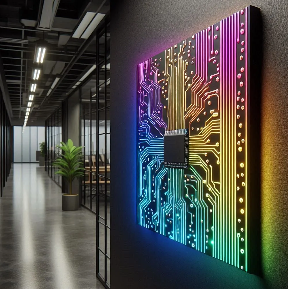 Platinen-Design mit dynamischem RGB-W Lichtverlauf als leuchtendes Kunstwerk