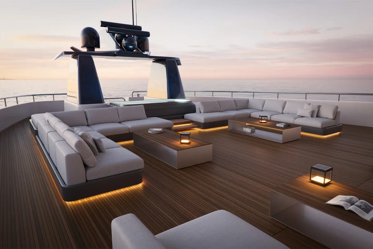 Fine 70 von Beneito Faure: Lichtlinien auf dem Deck einer Yacht